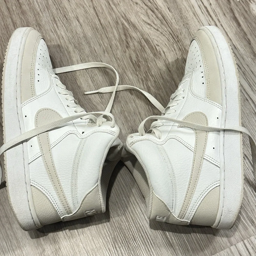 Nike Court Vision Mid Womens 8 Leather Mid Top Sneakers CD5436-106 White Beige
